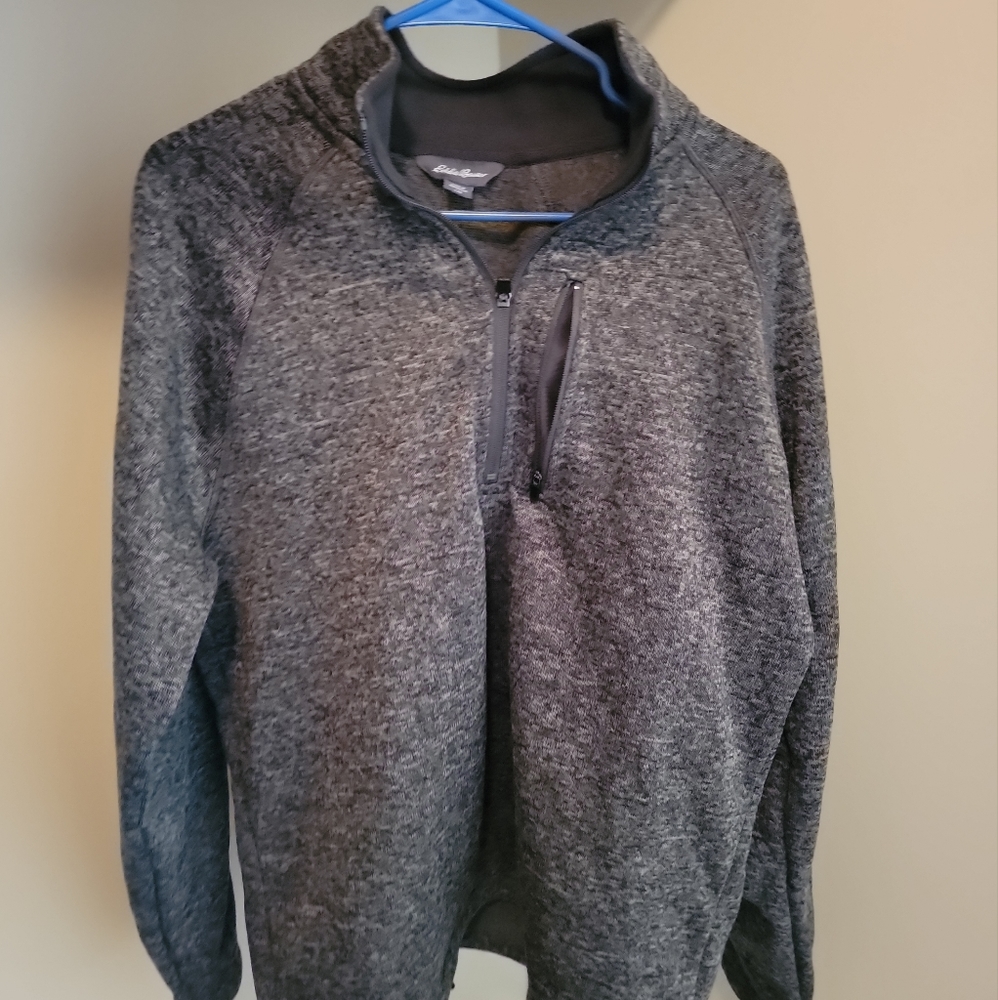 Eddie Bauer Mens quarter neck sweater with zipper Size Large Grey